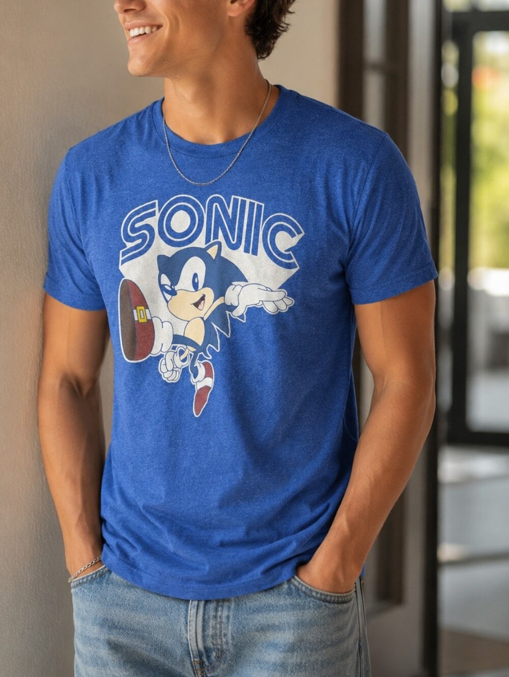 Vintage Men's Sonic the Hedgehog Blue Graphic Tee LG